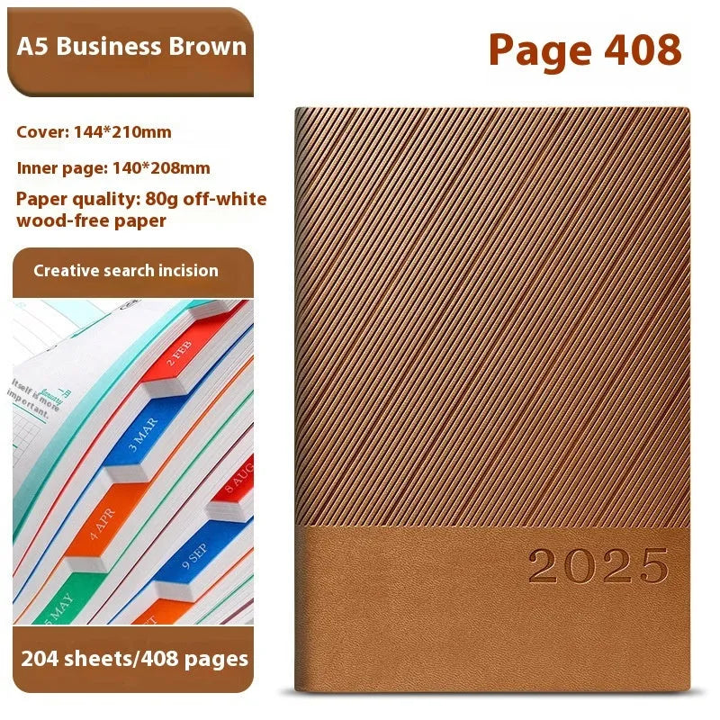 A5 office notepad with striped PU leather cover showing 204 sheets of thickened paper
