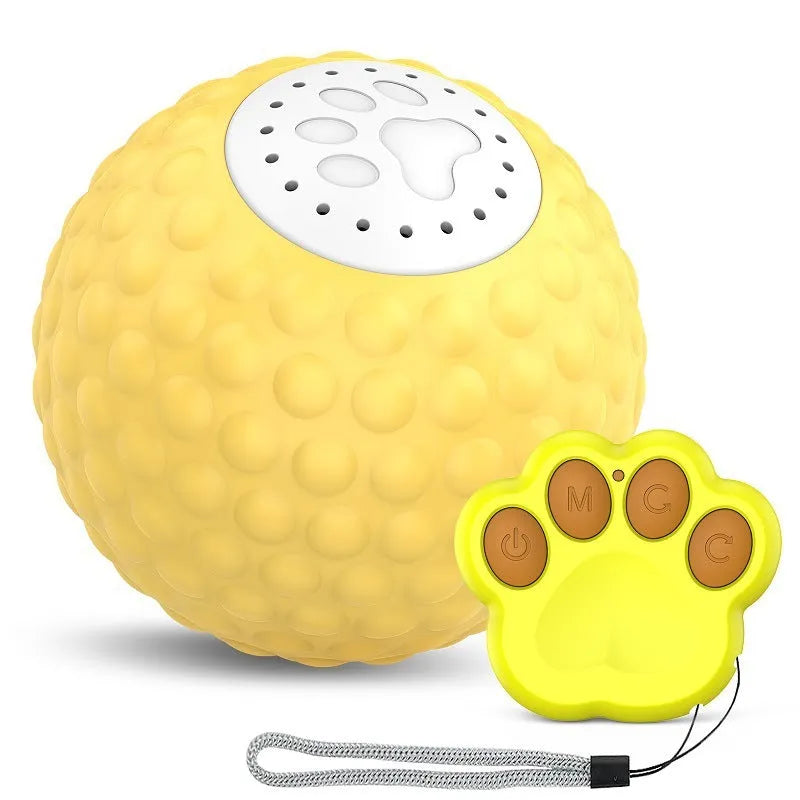 Remote control smart cat ball toy in blue, green, and yellow colours for interactive indoor play