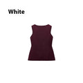 Women's dark red slim fit viscose vest with gold buttons and a textured 3D pattern, shown on a hanger.