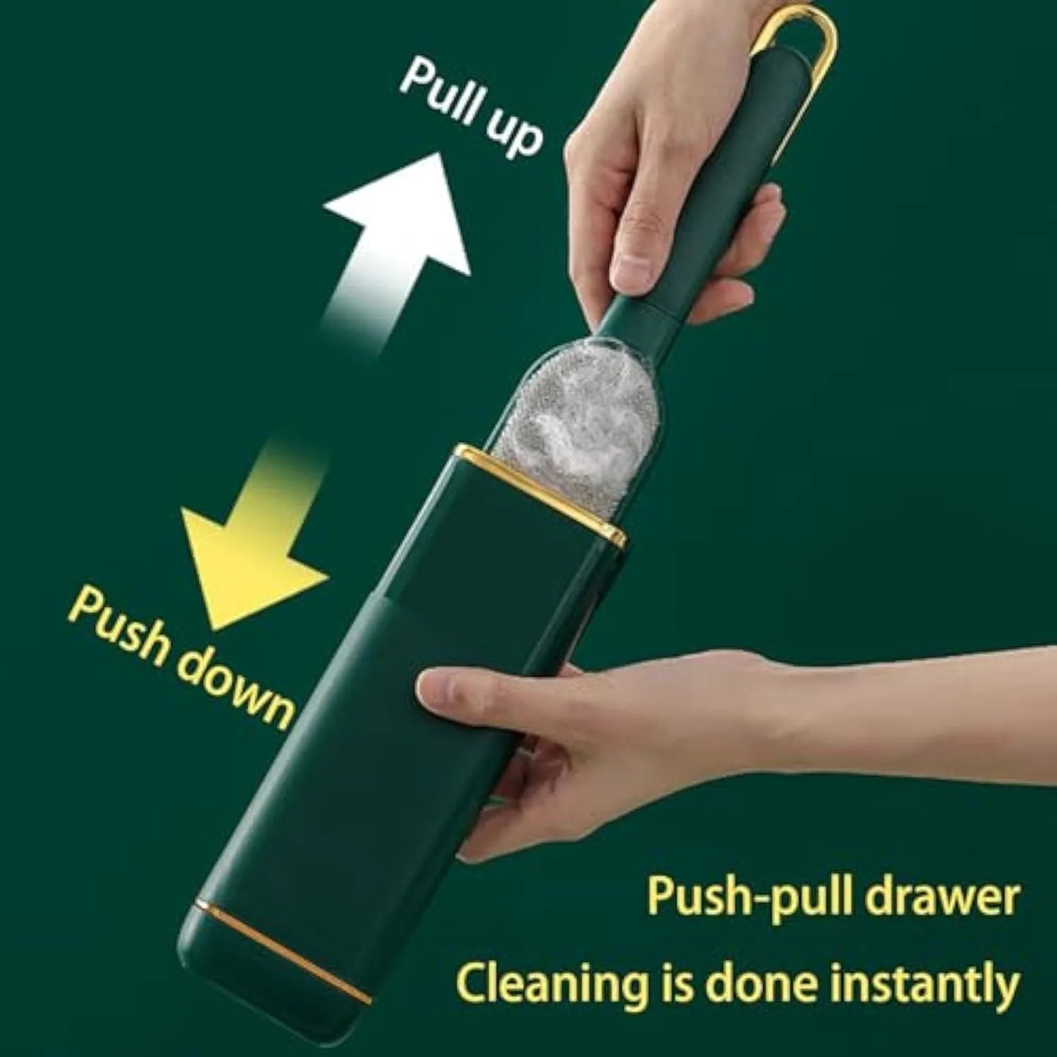 Blue, green and white pet hair remover brush with a reusable lint roller and storage box.