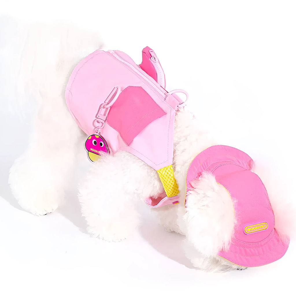 Pink polyester pet vest for small dog breeds on mannequin showing harness design