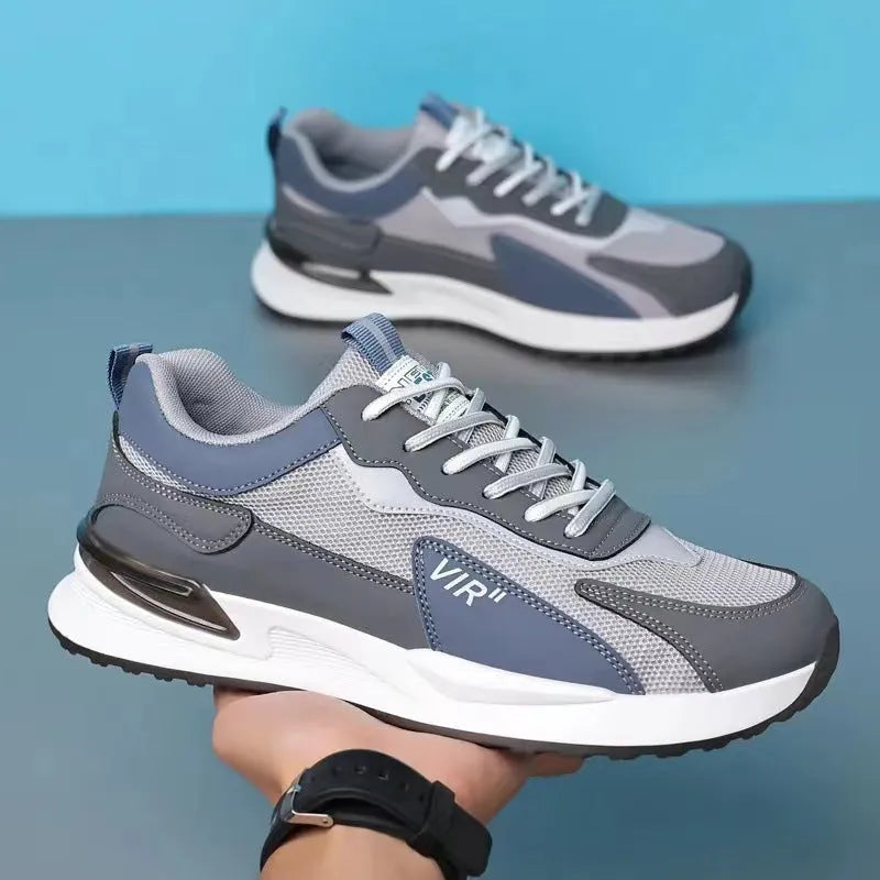 Men's colour block mesh sneakers with lace-up front and flat heel in black colourway