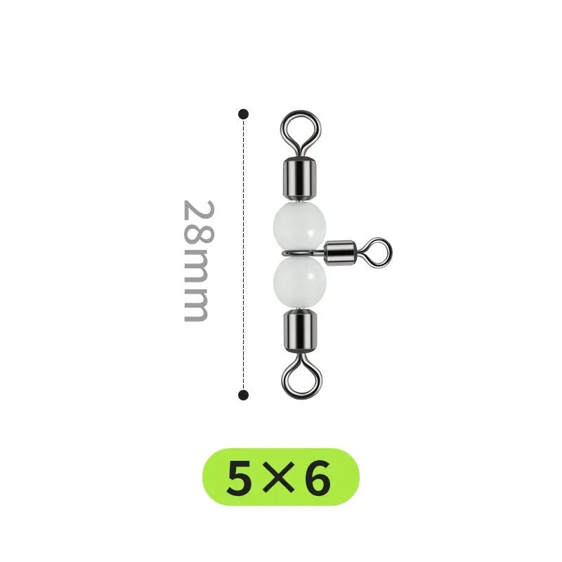 Copper fishing lure luminous swivel beads with three-fork rotation and T-type balance fork design