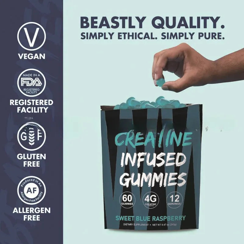 Creatine monohydrate nutritional supplement fitness gummy box with 60 pieces