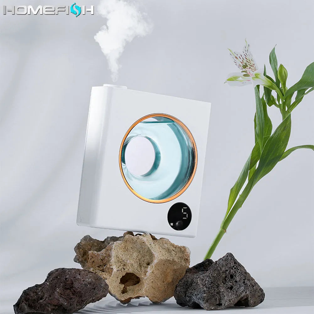 Small white automatic aromatherapy machine with wall-mounted design showing dimensions