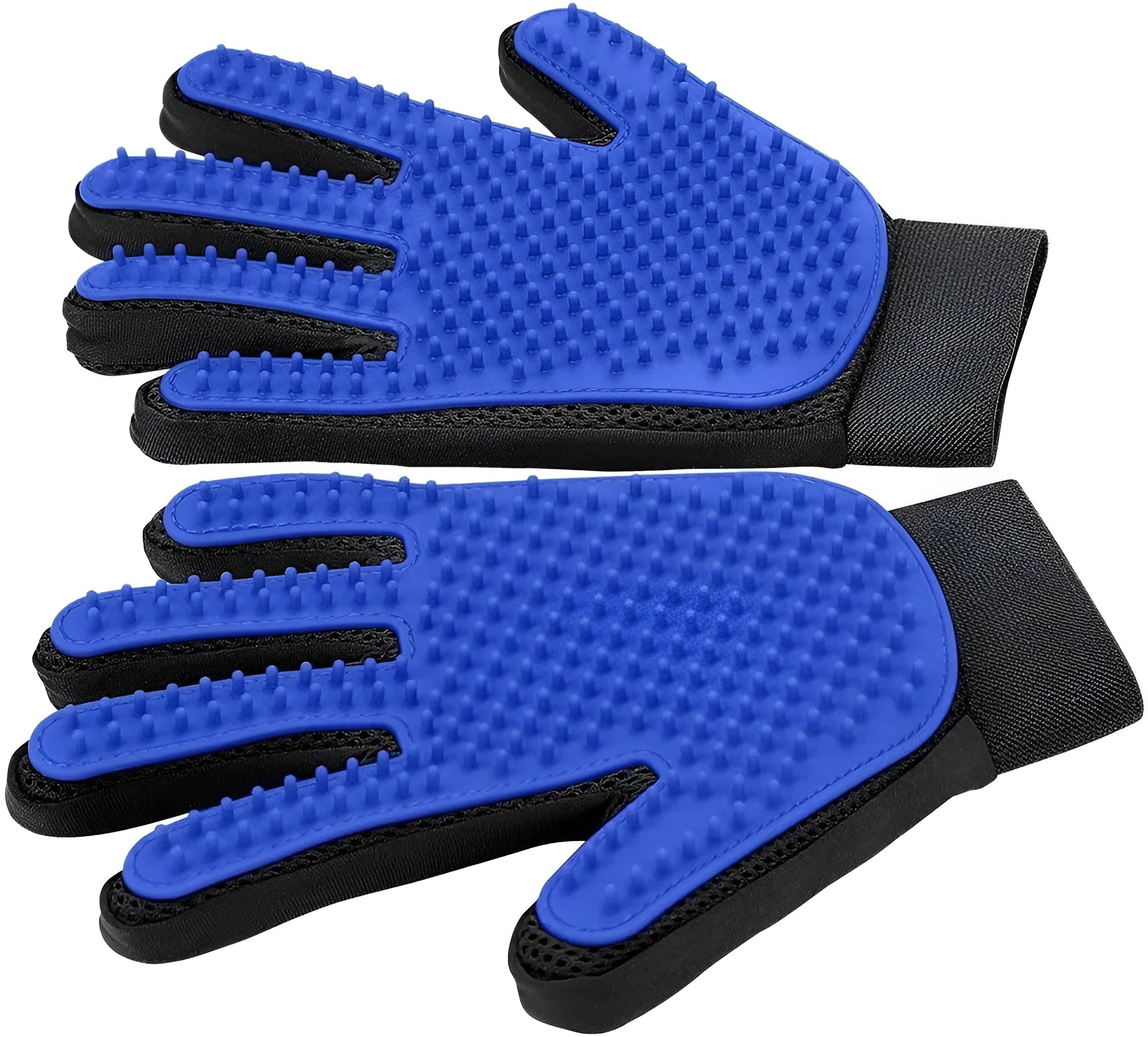 Blue pet grooming gloves with silicone massage tips for dogs and cats