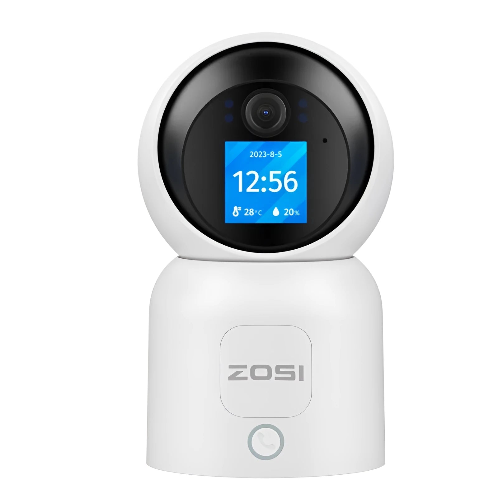 Zhou Shi indoor WiFi security camera with screen on white plastic housing