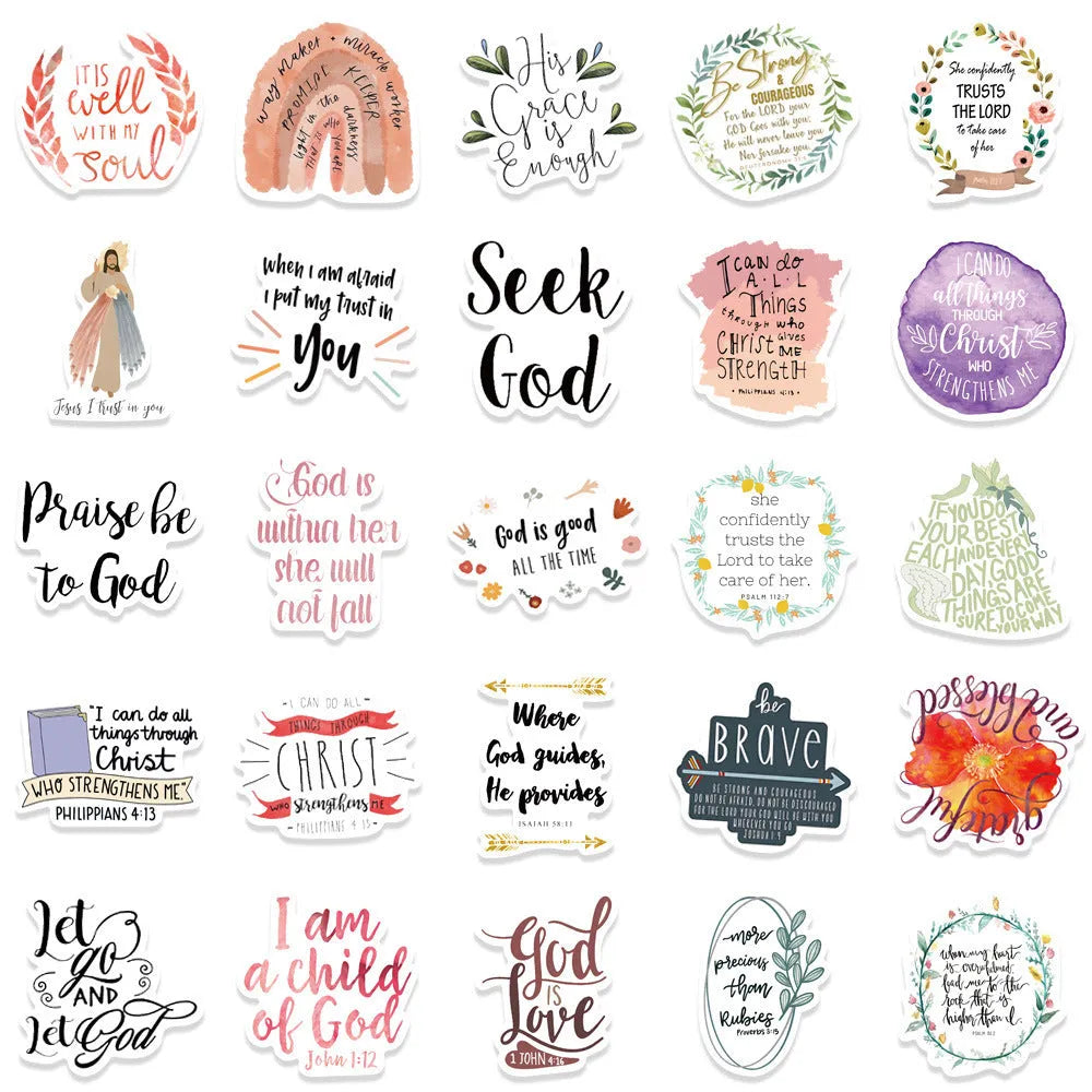 Assortment of 50 printed graffiti design vinyl stickers for personalising laptops and water bottles.