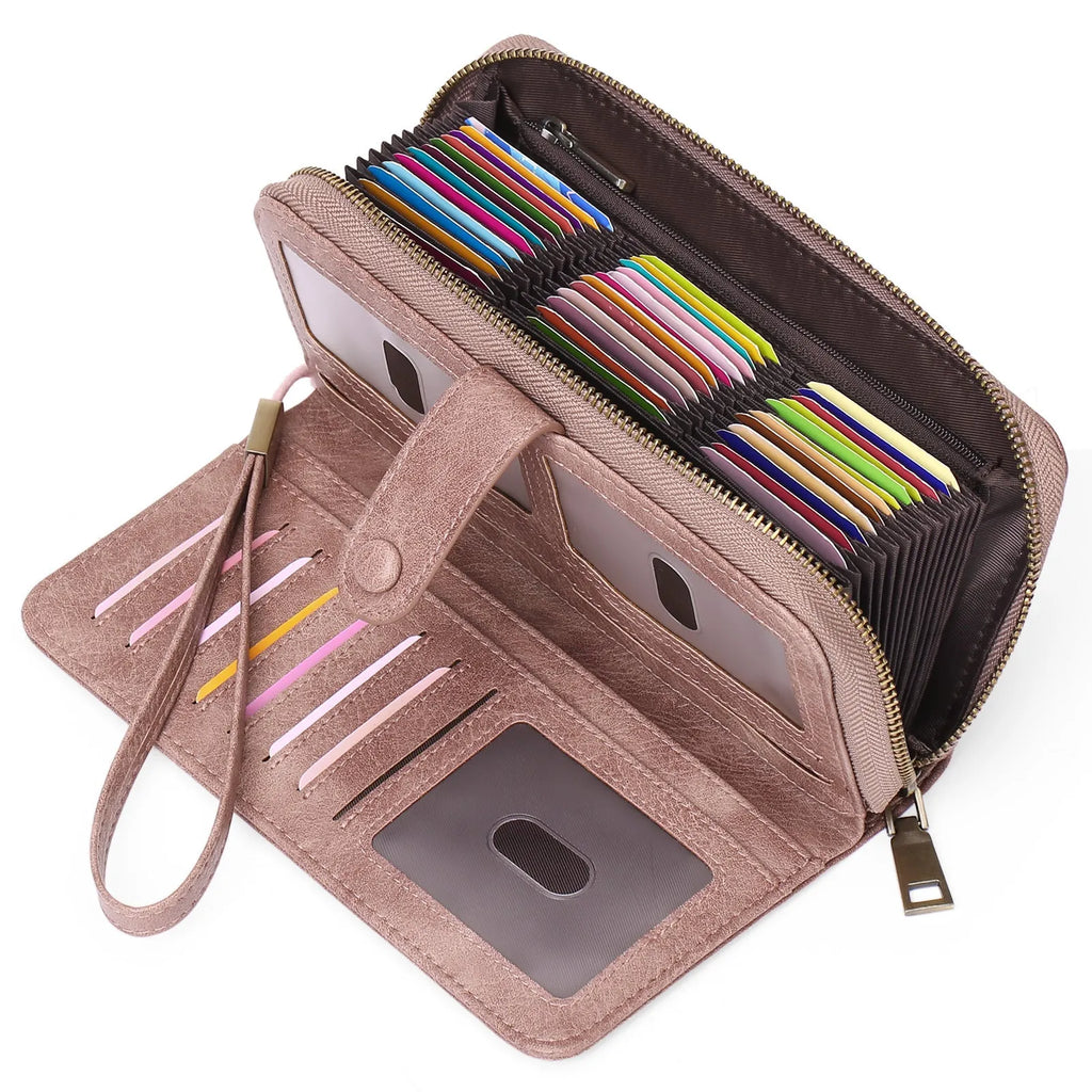 Women's expanding card holder wallet passport bag in synthetic leather with RFID protection