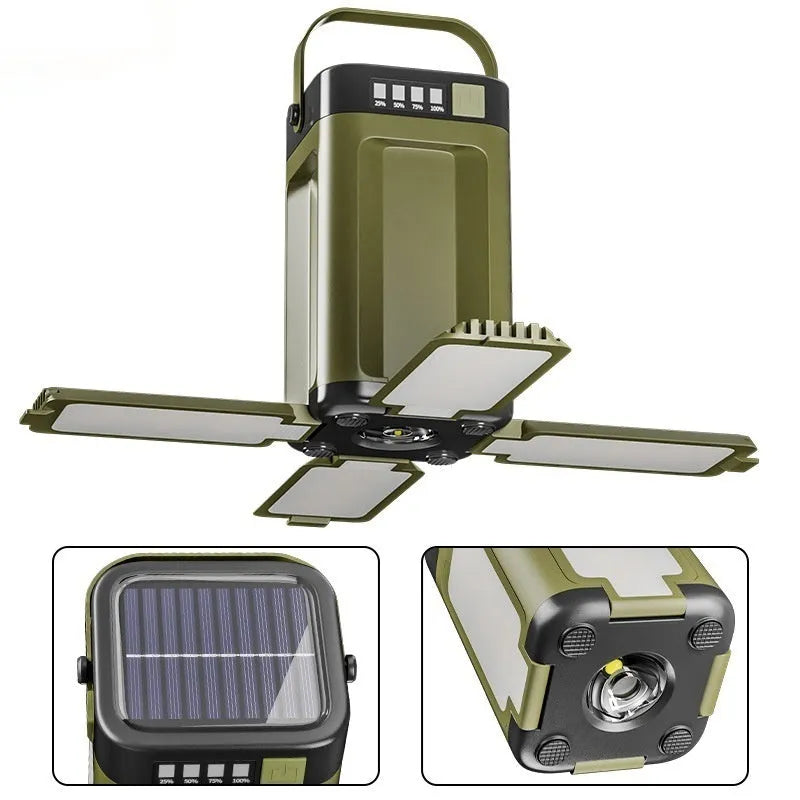 LY24 four leaves solar camping light folded closed with top solar panel visible