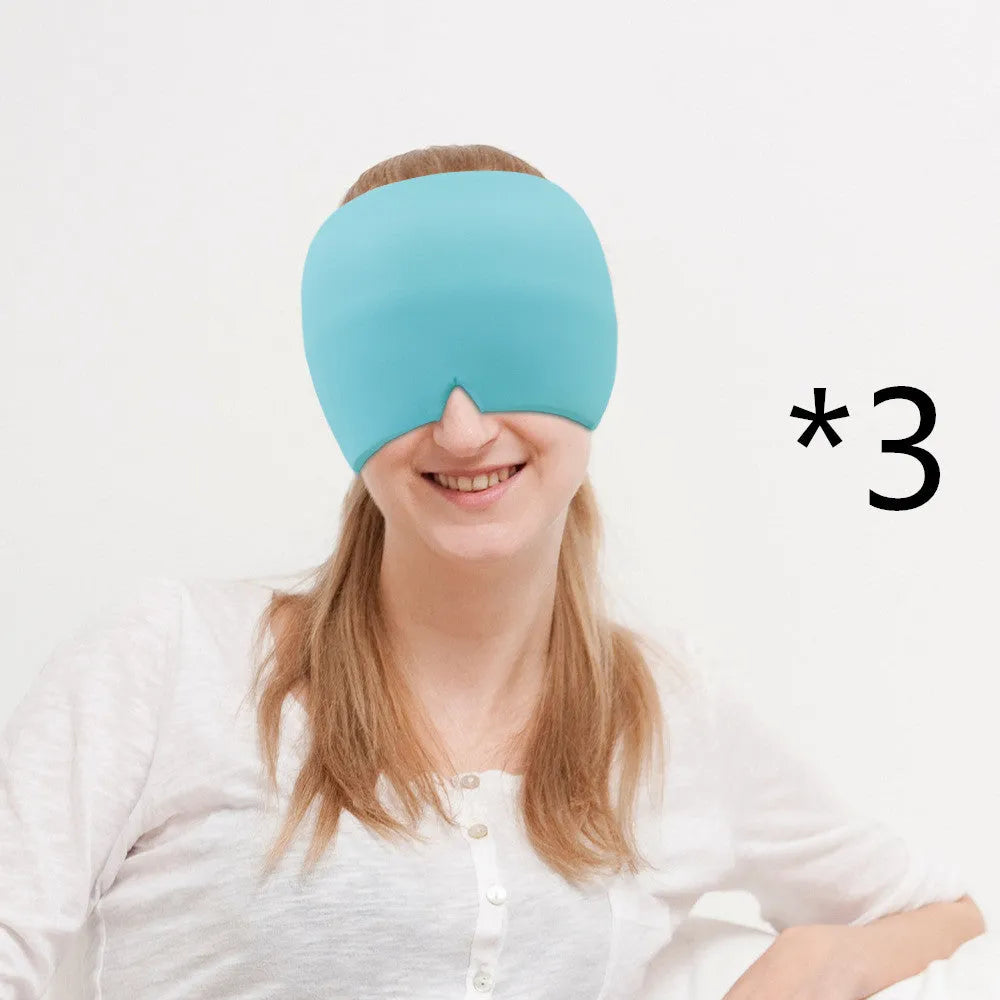Black elastic cloth gel eye mask for headache relief with adjustable headband