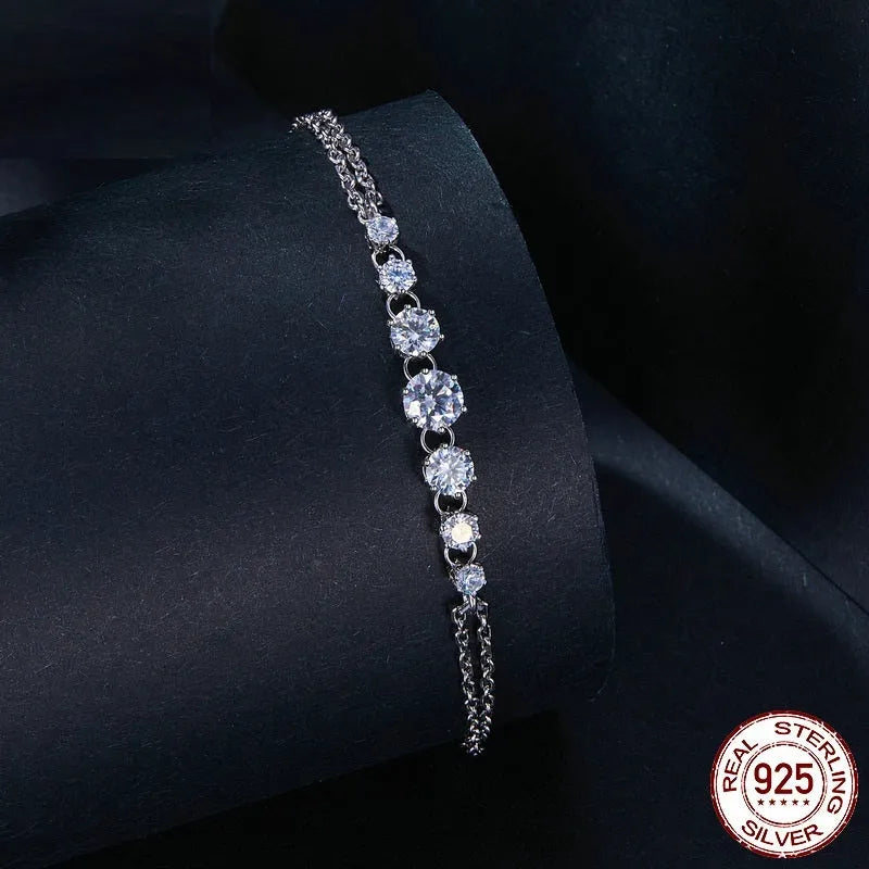 S925 sterling silver double-layer geometric bracelet with electroplating, 925 silver purity, women's jewellery