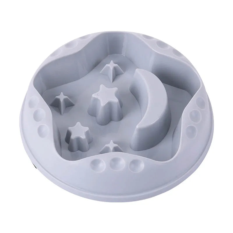 Dog slow feeder bowl with moon, star, and wing pattern in blue colour, large capacity design for feeding and water