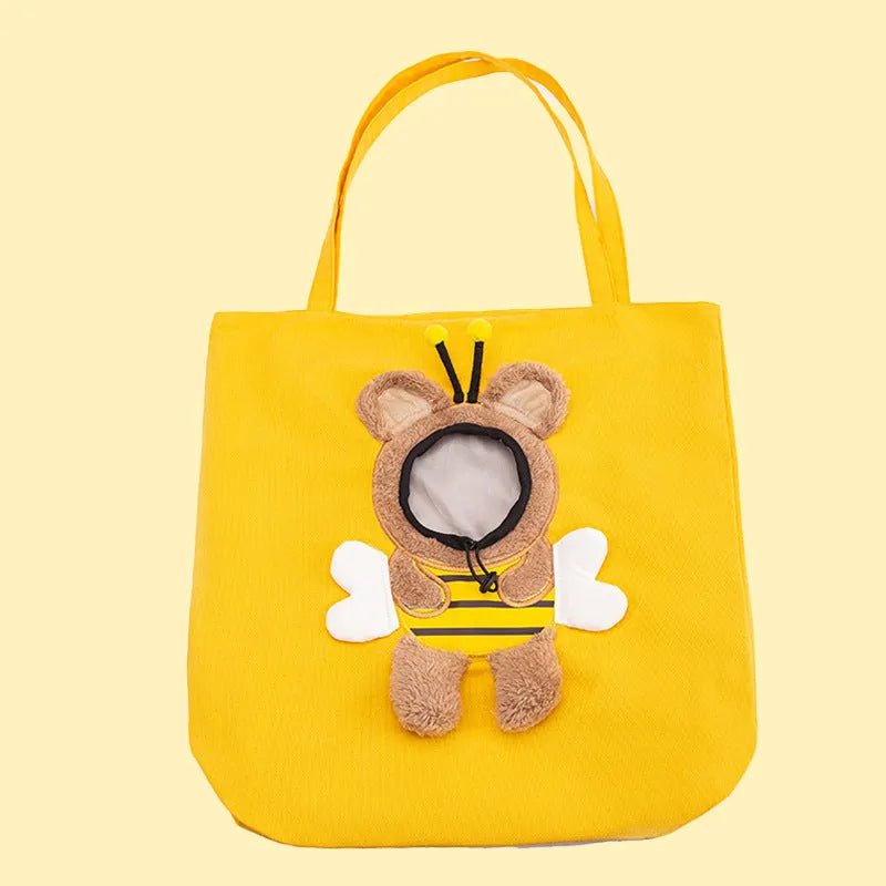 Canvas pet carrier bag with safety zippers and adjustable elastic side opening for dog or cat