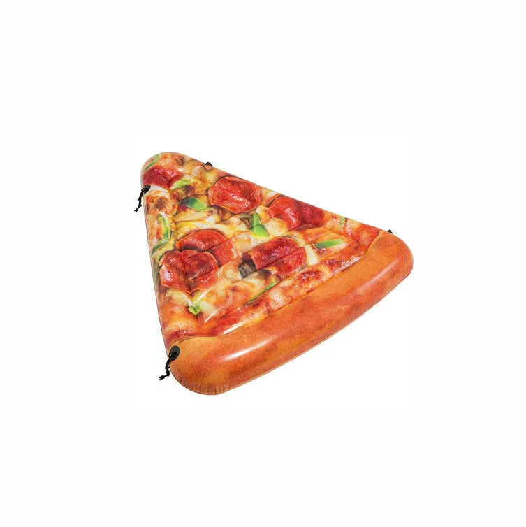 Large inflatable pizza slice pool float recliner on blue water