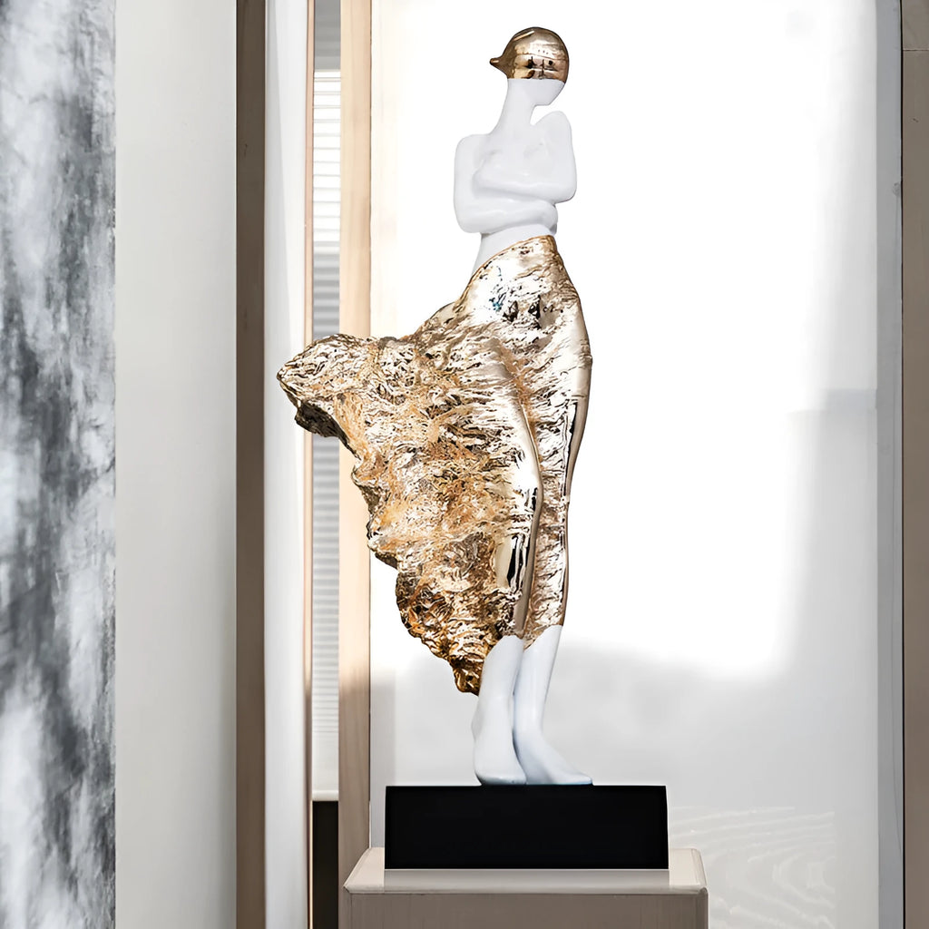 48cm tall sculptured beauty character ornament in rose gold or silver finish for modern home decor