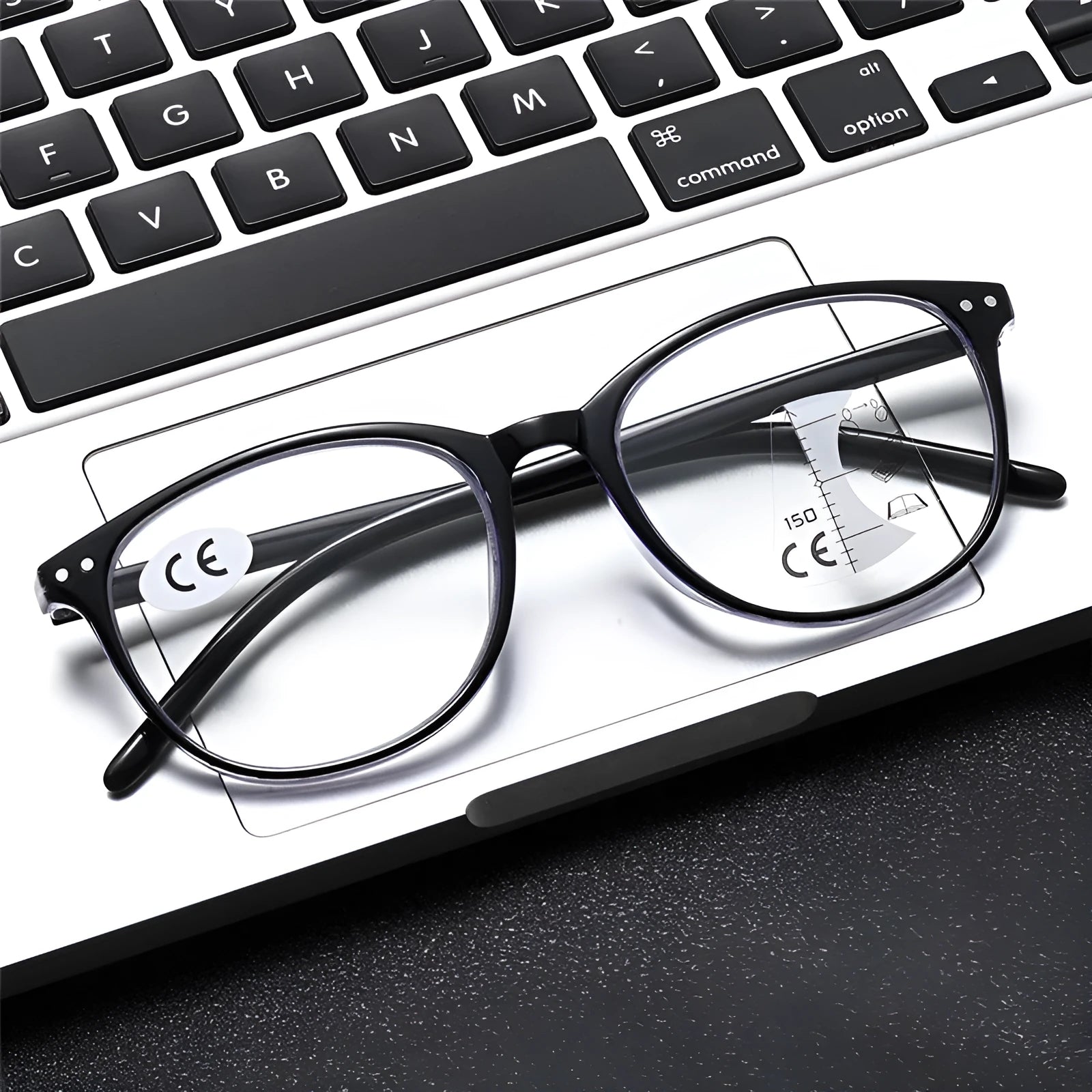Ultra-light metal frame multi-focus presbyopic glasses for women in a champagne box colour.
