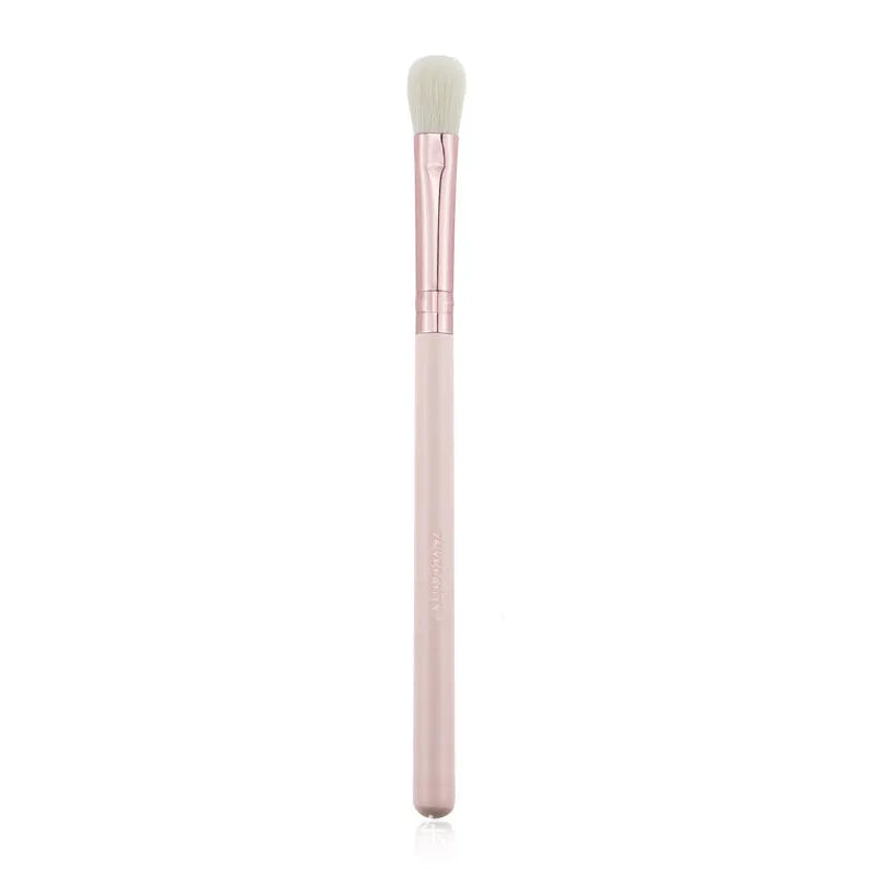 26 pink-handled makeup brushes with wool bristles in a rolled-up PU case