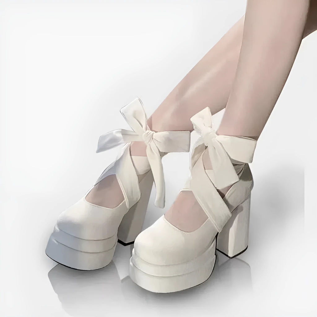 Women's suede lace-up Mary Jane high heels with buckle fastening in black, white, and pink