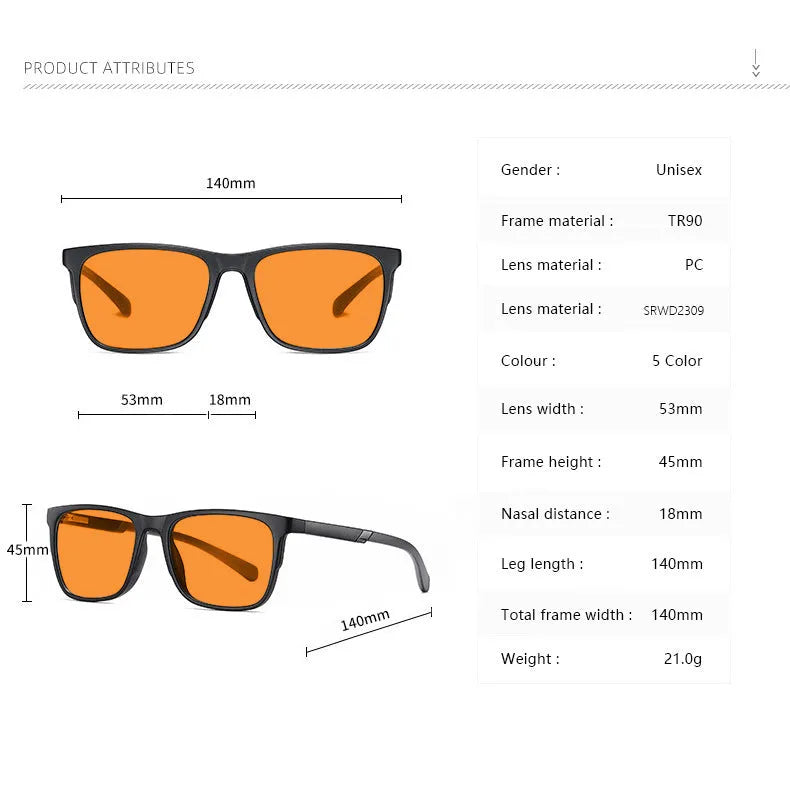Orange CR39 anti-blue light UV glasses zero degree full rim frame street style