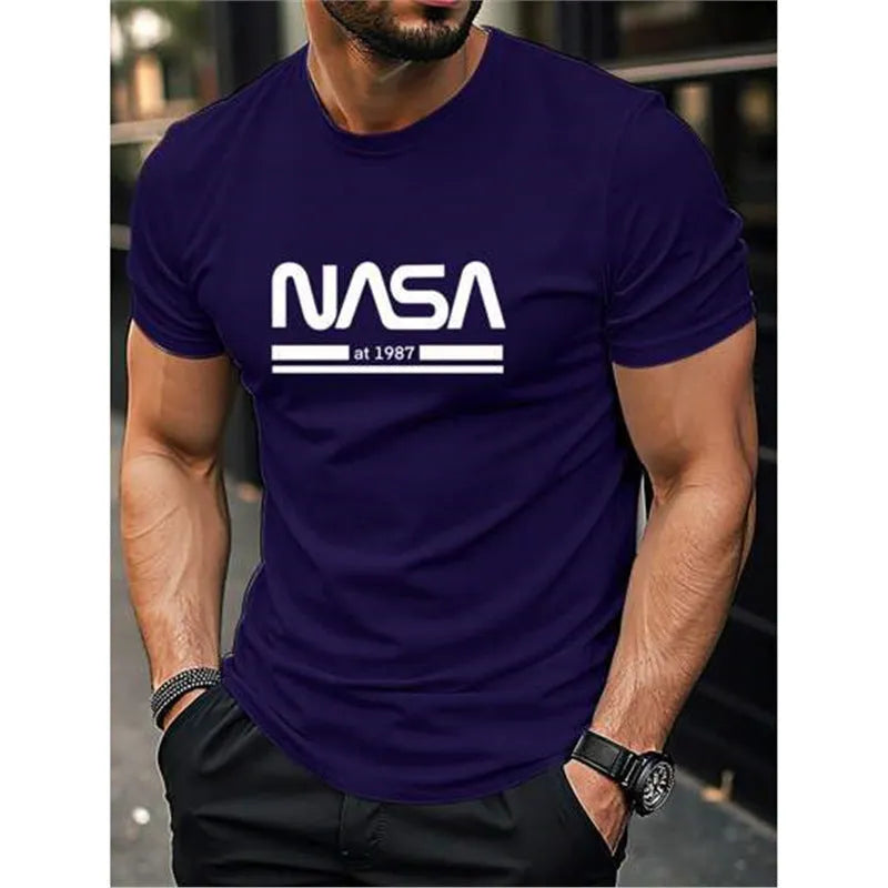 Men's printed slim-fit cotton short sleeve T-shirt in straight cut design