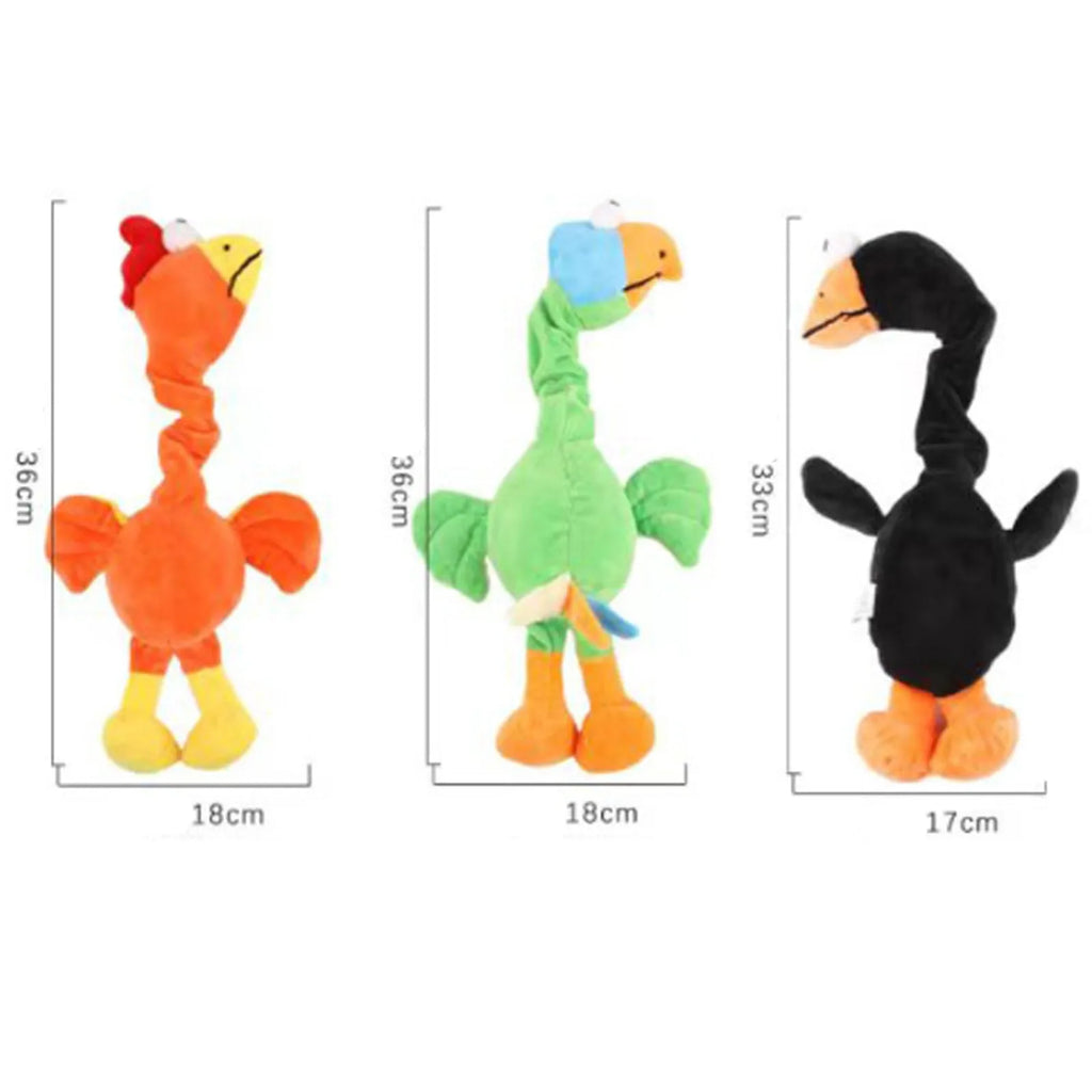 TPR rubber dog toy shaped like a chicken with black, green, and orange colour options.