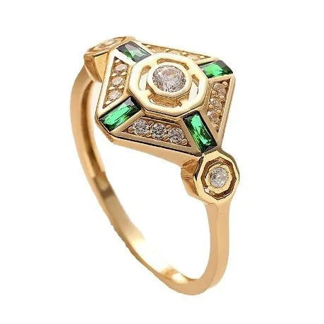 INS style women's emerald diamond ring with a square geometric design in Lvzuan colour.