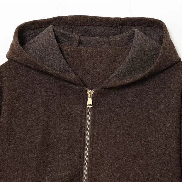 PU hooded jacket casual coat for women long sleeve zipper closure collage stitching