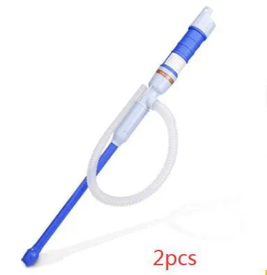 Blue manual hand siphon pump for transferring gasoline and oil, made from PP plastic.