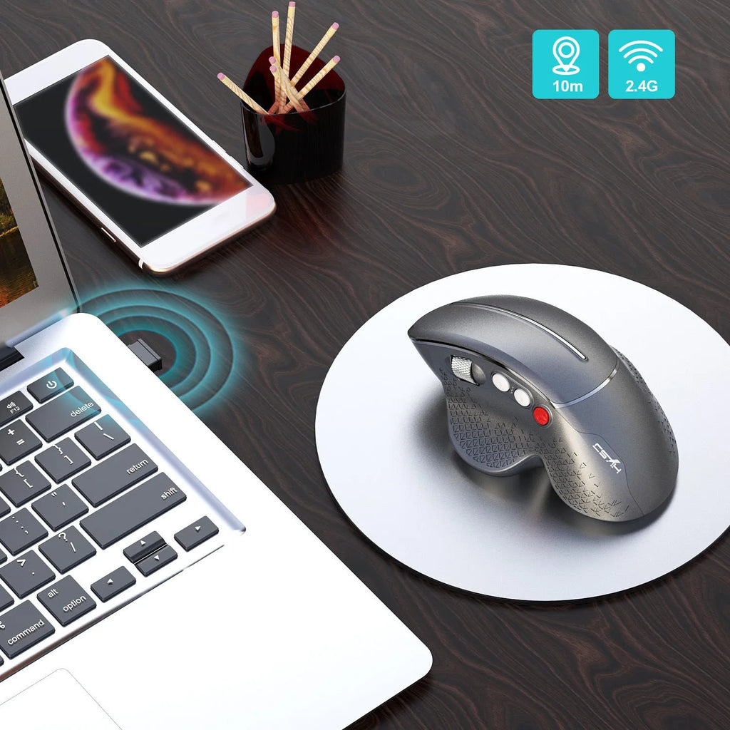 T32 wireless vertical ergonomic mouse with aluminium side roller in black or silver matte finish