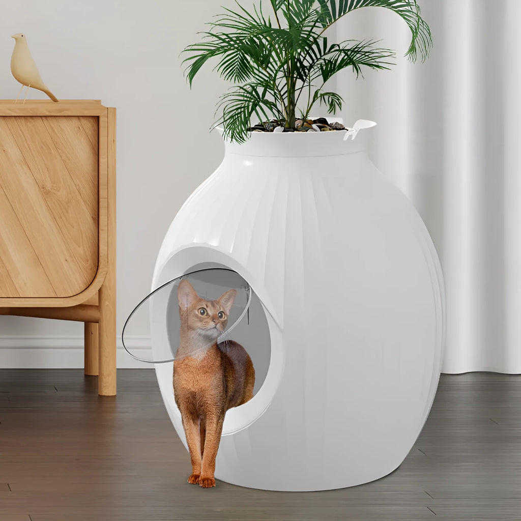 Flower pot style fully enclosed deodorant oversized ABS plastic litter box in gray, 485mm