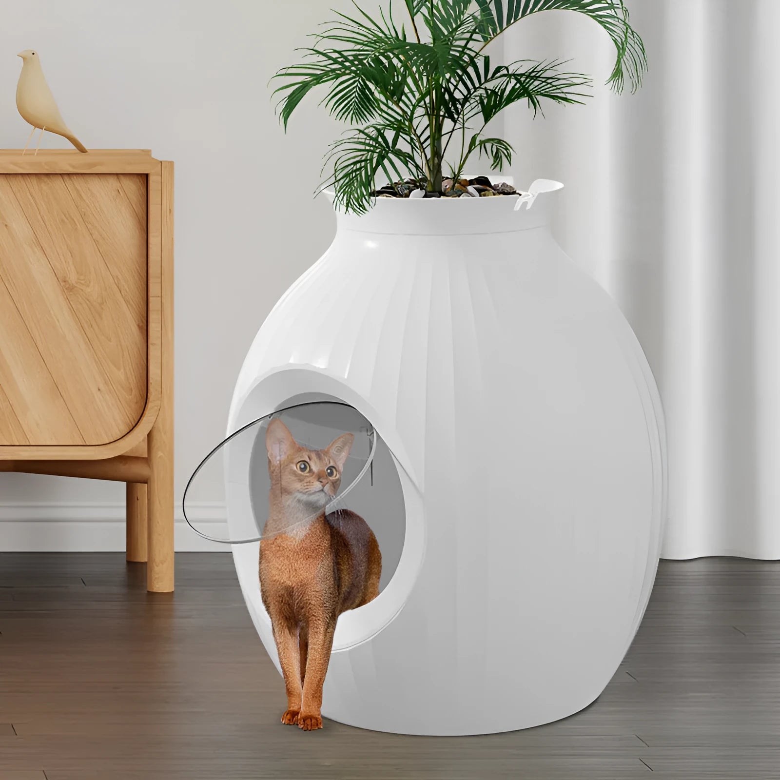Flower pot style fully enclosed deodorant oversized ABS plastic litter box in gray, 485mm
