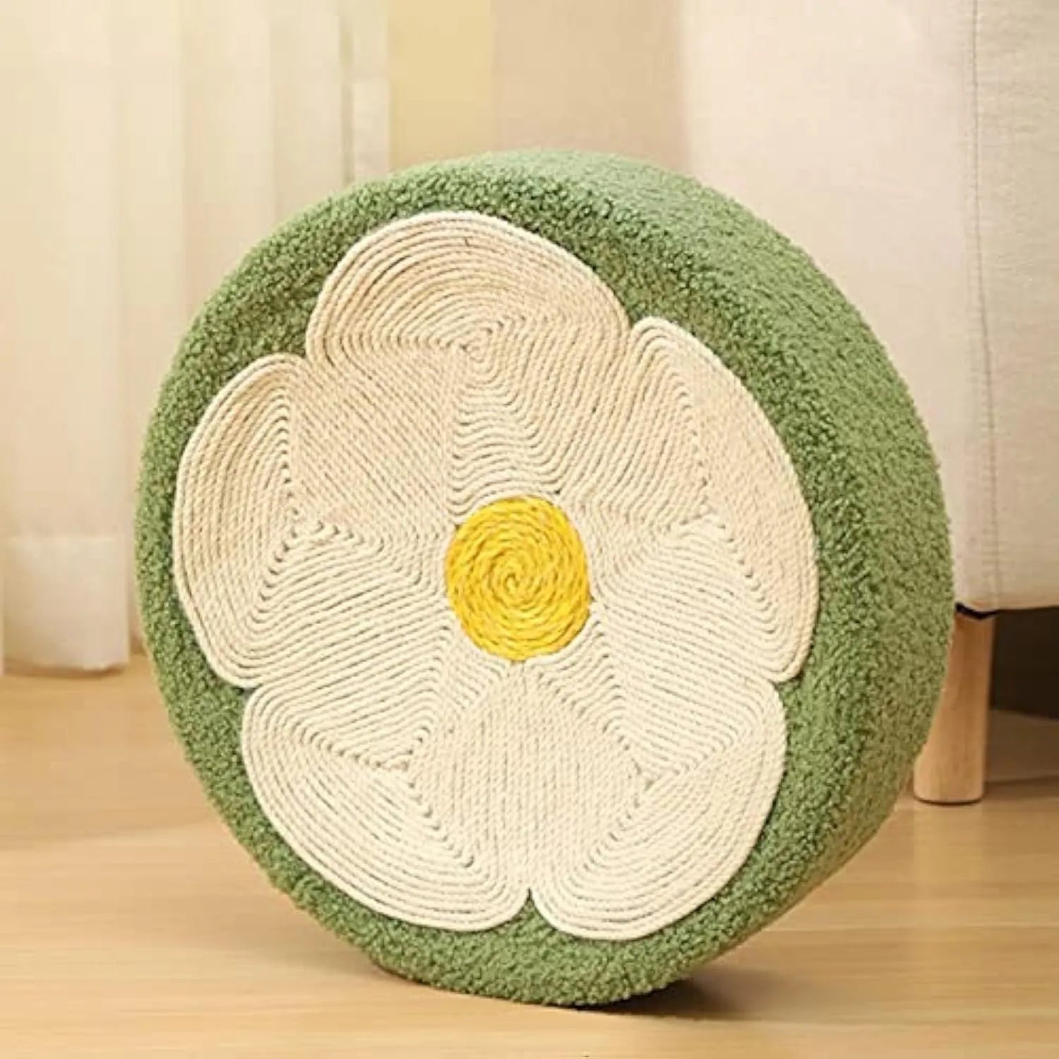 Green sisal cat scratcher bowl lounge bed with deep round design measuring 39cm diameter