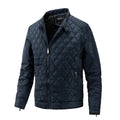 Men's polyester stand collar jacket with zipper, in black, showing front view