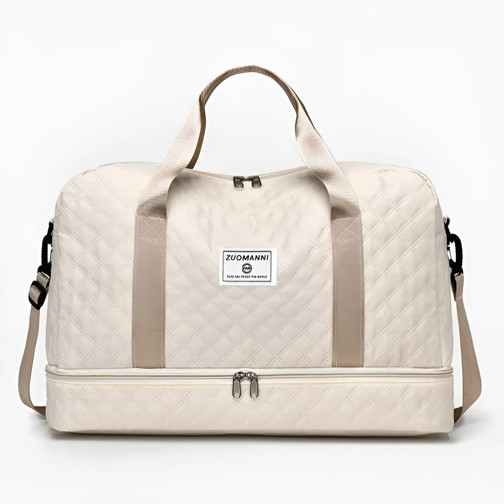 Large Oxford cloth leisure travel bag in a solid colour with sewing thread detail, shown in a 36-55L capacity size.