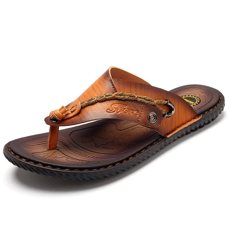 Men's black casual PU leather slippers with a non-slip sole, shown on a plain background.