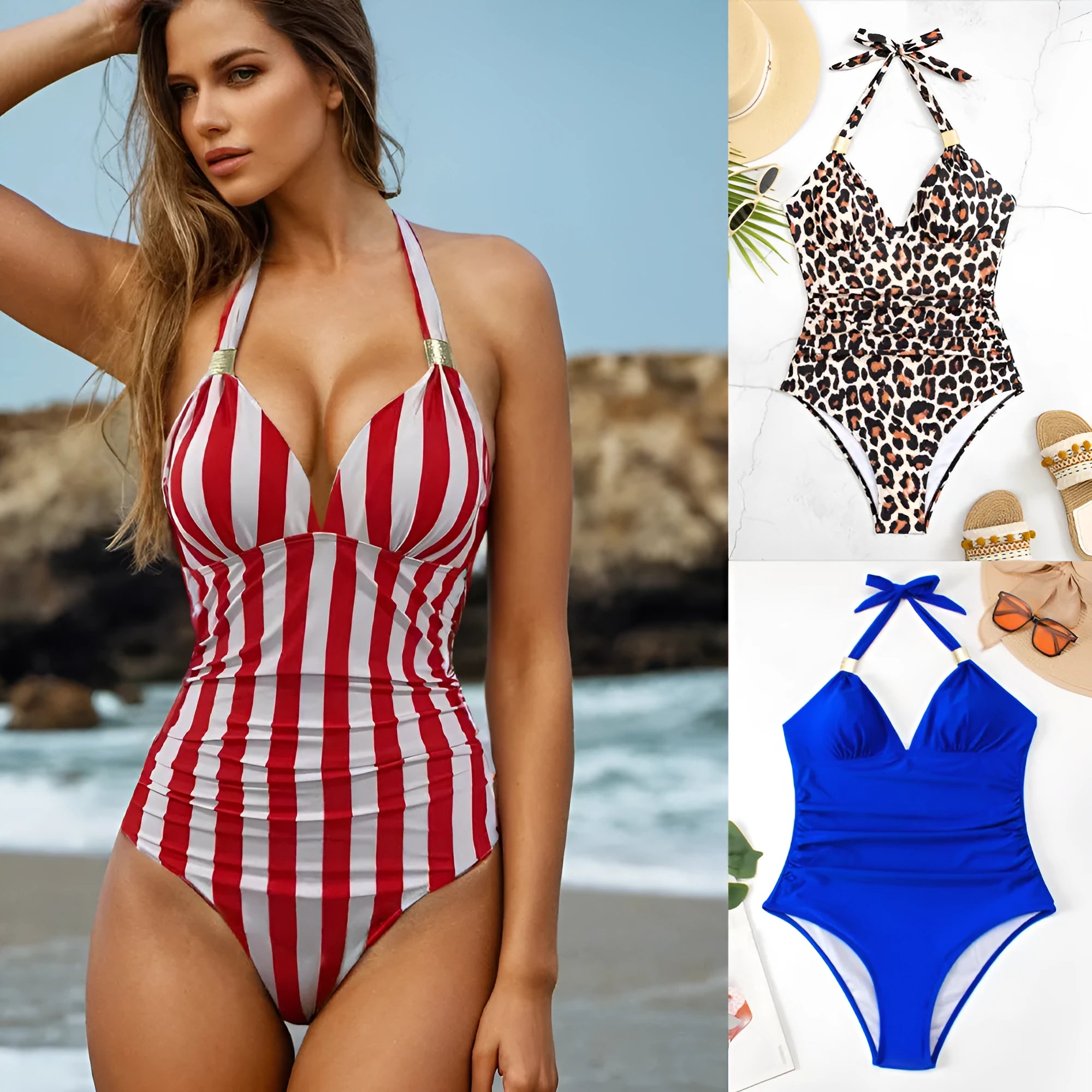Women's conservative one-piece swimsuit in quick-dry polyester with spandex lining