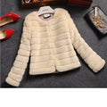 Women's white faux rabbit fur street fashion top with regular sleeves and short length