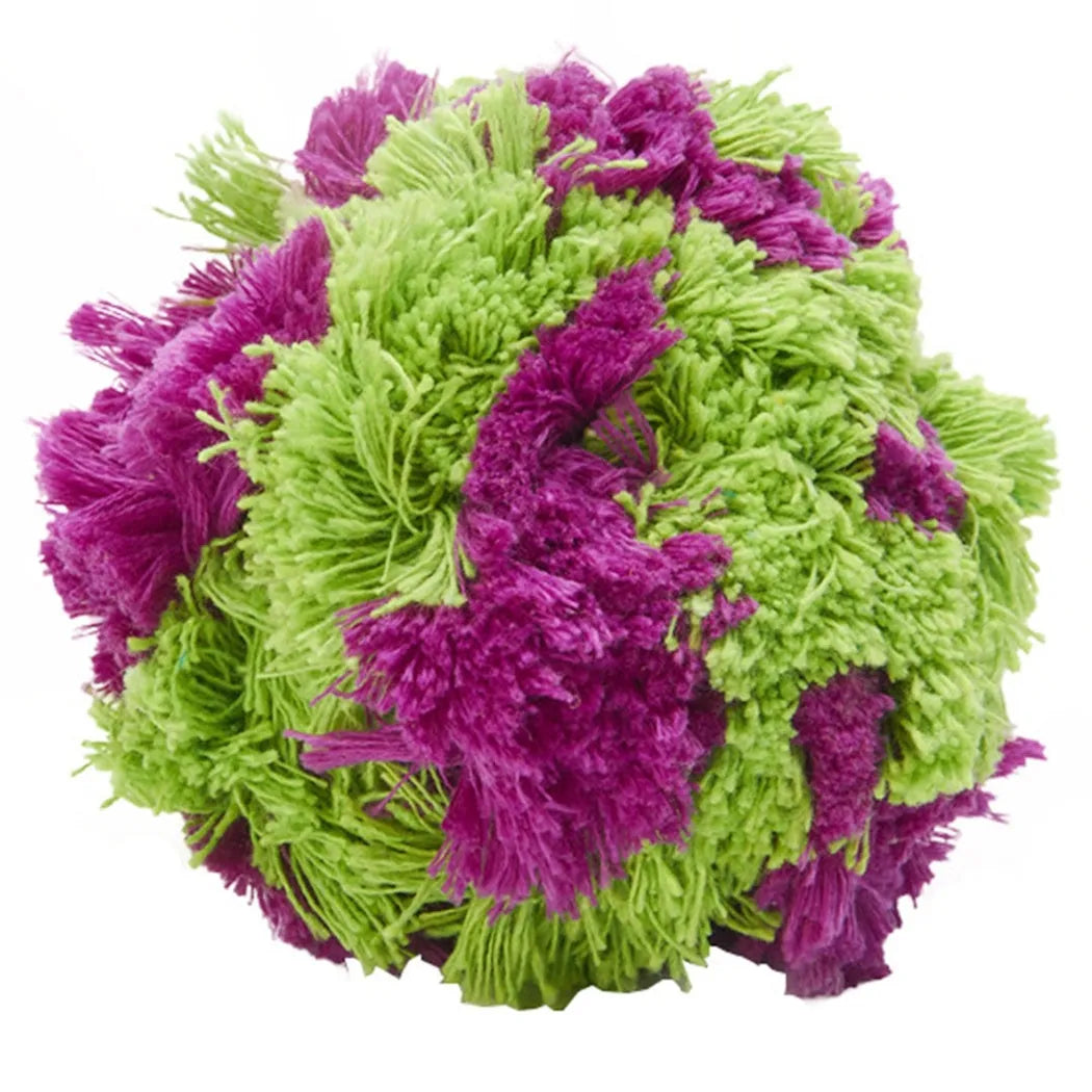 Purple plush dog knot toy seaweed ball for teething puppies, 15 cm diameter
