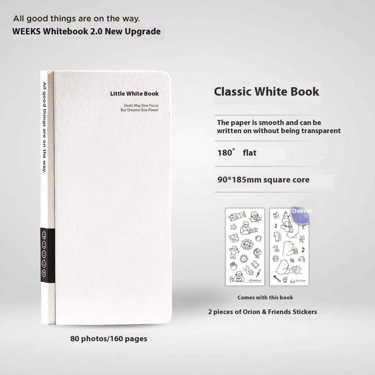 Small white paper notebook with plaid interior and simple cute style, includes stickers.