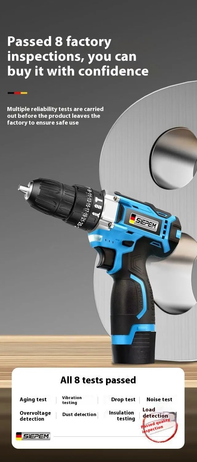 12V dual speed impact pistol drill electric screwdriver in plastic storage case with accessories