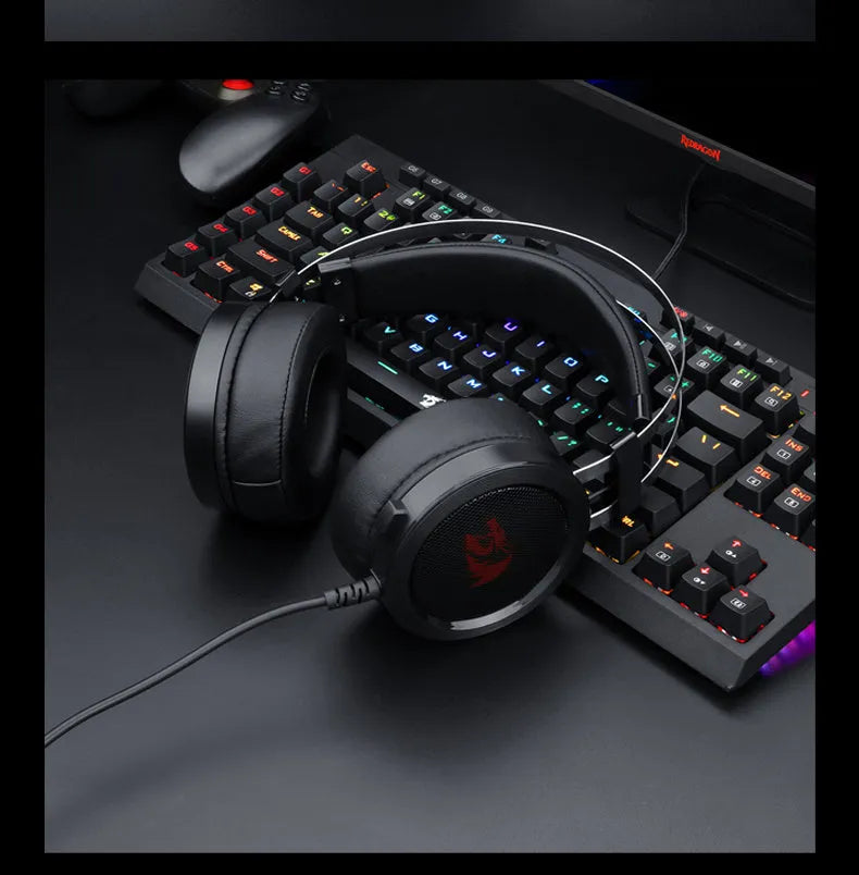 Black wired computer gaming headset with 2 metre cable and 3.5mm connector