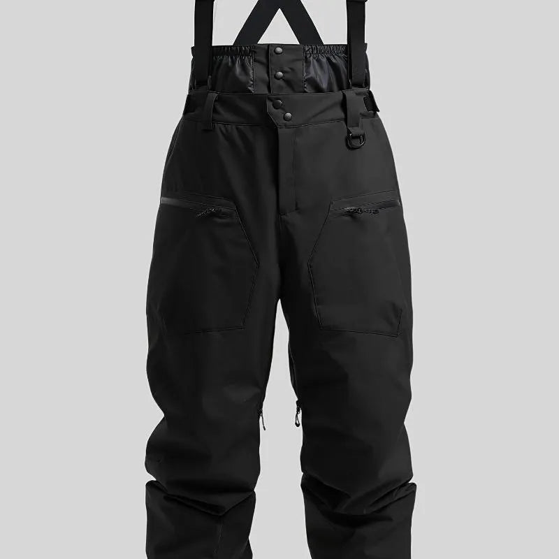 Men's waterproof ski trousers with thickened waistband strap in black colour option