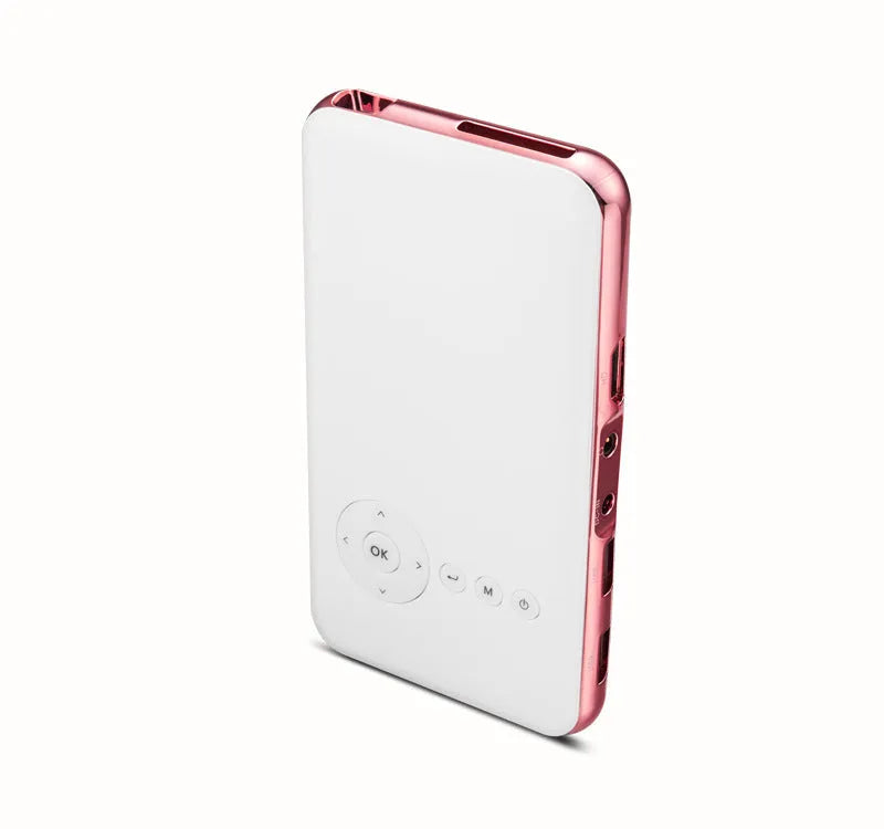 White and rose gold miniature DLP Android projector with compact portable design