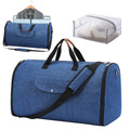 Folding duffel bag in Oxford cloth showing dark blue, grey, and black colour options