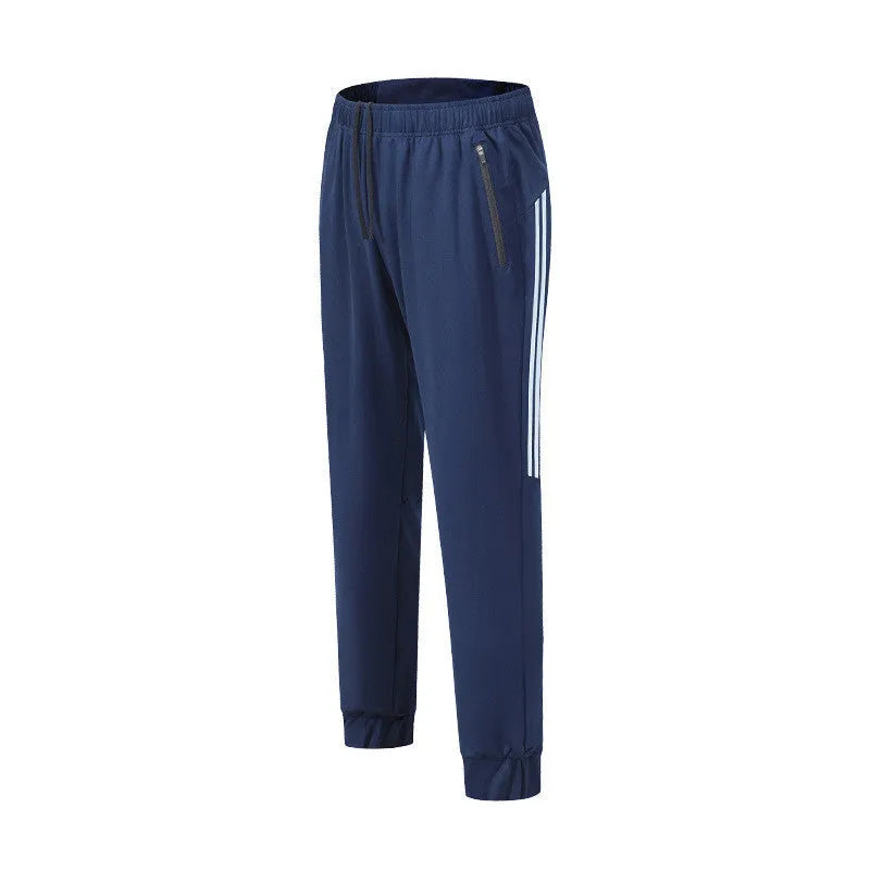 Men's black and navy blue running trousers with mid waist design and full length cut