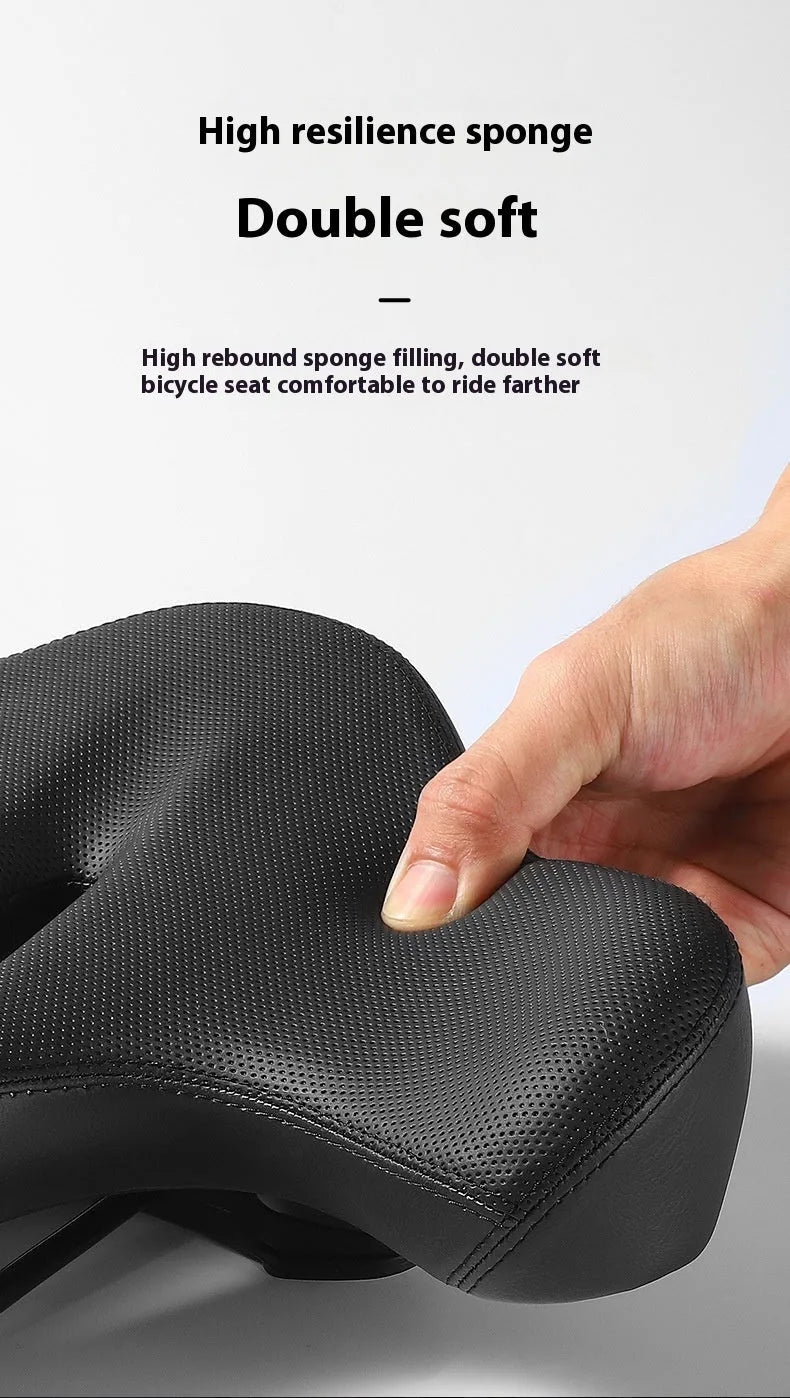 Black leather mountain bike saddle cushion with polyurethane foam padding