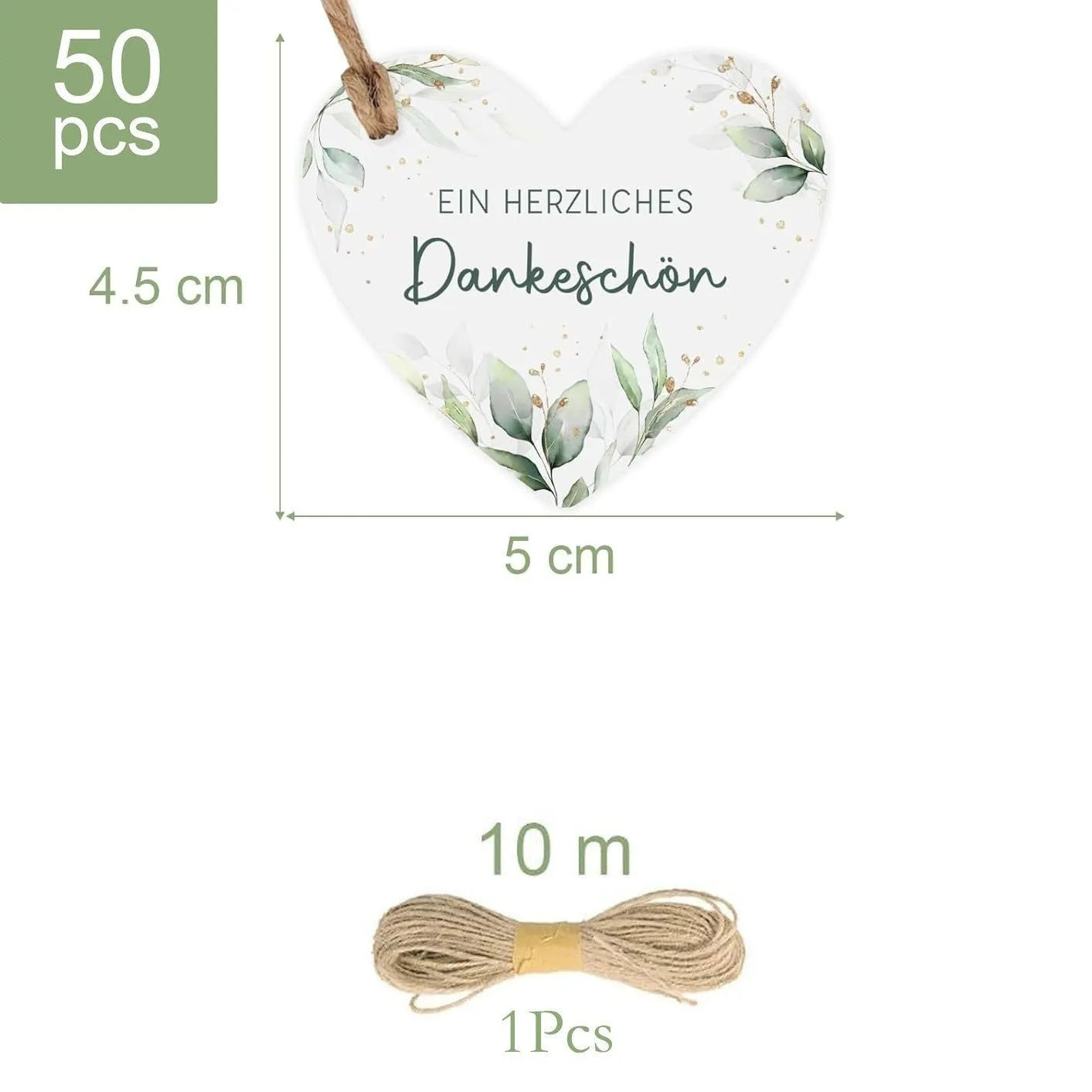 Set of 50 flower heart-shaped paper gift tags in two colour variations for weddings and birthdays