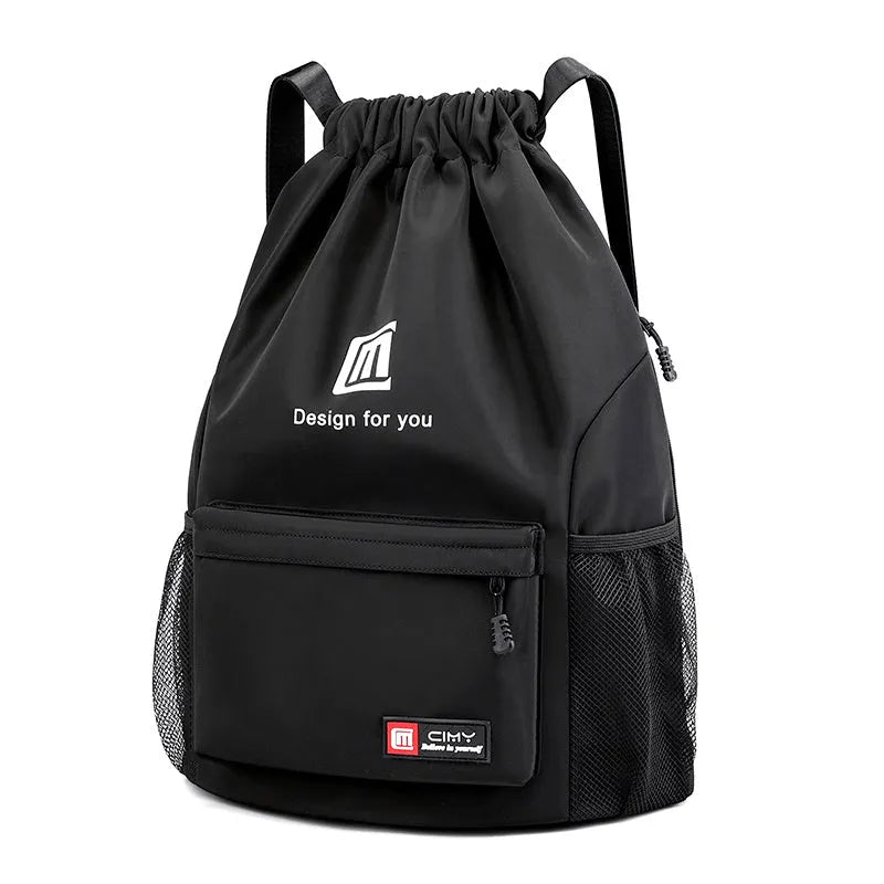 Oxford fabric drawstring travel backpack in multiple colours with double shoulder straps and pull-belt closure