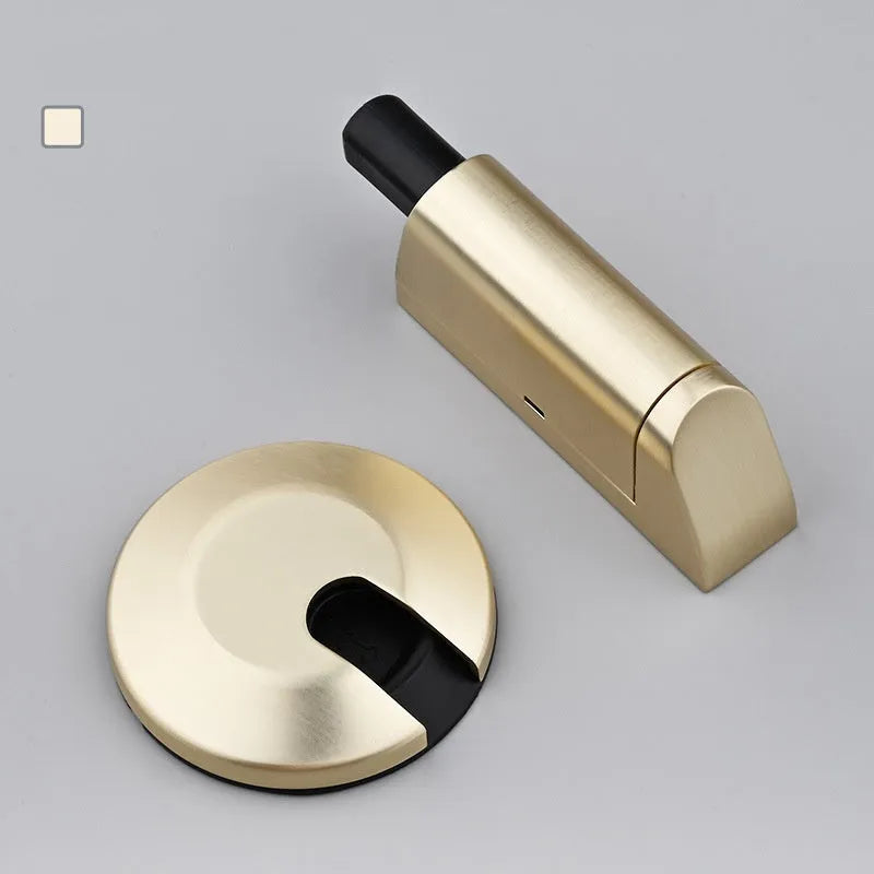 Modern invisible door stopper in zinc alloy showing multiple colour finish options